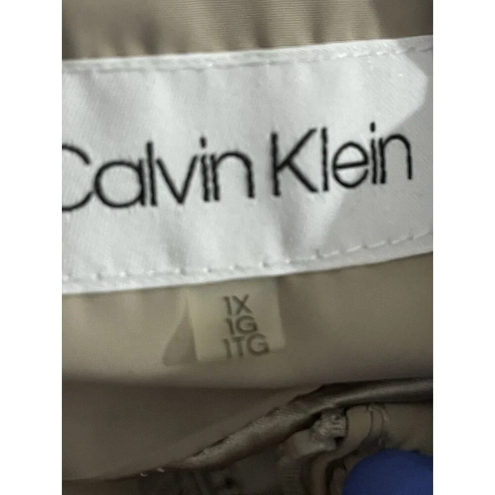 Calvin Klein Puffer‎ Vest Womens Plus Size 1X Beige Black Quilted Pockets